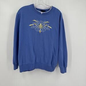 Pembrook Womens Embroidered Sweatshirt S Grandma Floral Blue Pullover Vintage